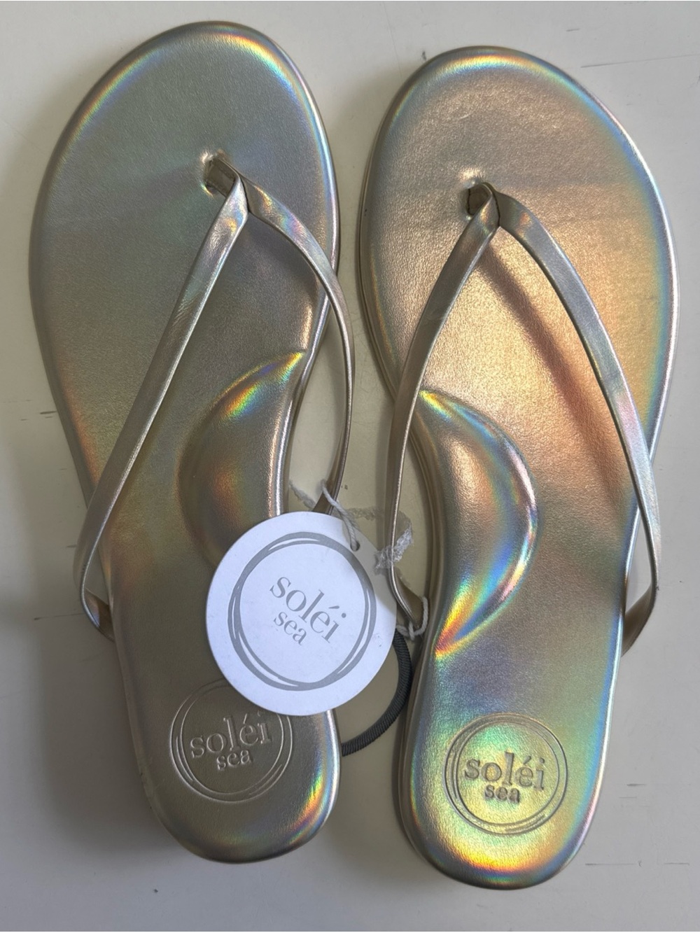 SOLEI SEA SANDALS WOMEN'S INDIE METALLIC GOLD VEGAN FLIP FLOPS SZ 8 10 NEW NWT